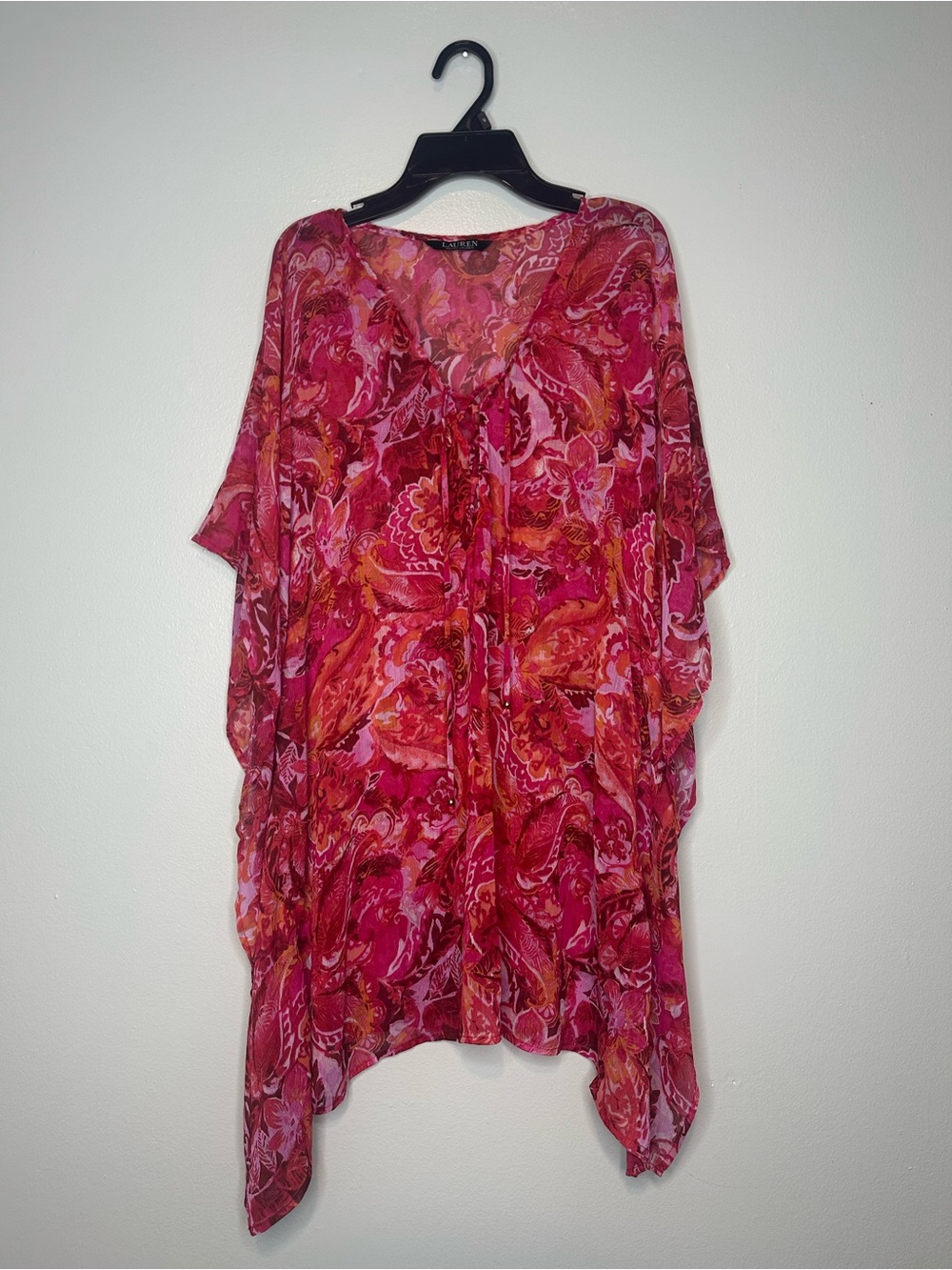 Lauren Ralph Lauren Women’s Floral Pink and Orange Sheer Beach Cover Up OS